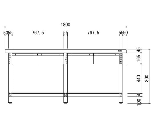 【特大】3-1285-13作業台(ホワイトタイプ)引出し(片面)41800×750×800mm【1個】(as1-3-1285-13)