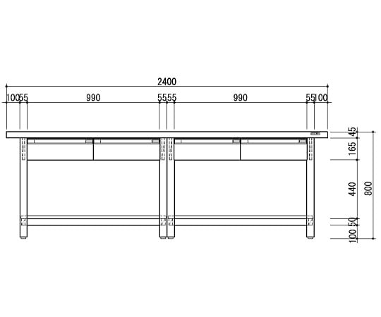 【特大】3-1285-14作業台(ホワイトタイプ)引出し(片面)42400×750×800mm【1個】(as1-3-1285-14)