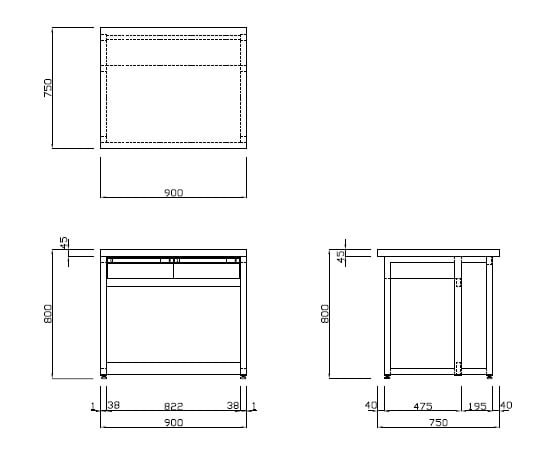 【大型商品※送料別途】アズワン3-1339-11　分析機器用作業台 (オープンタイプ・引出し付き) 900×750×800mm　BDT-975