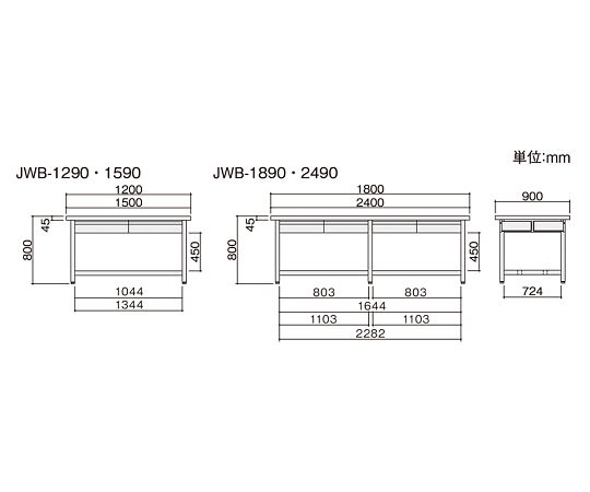 3-1347-12 作業台 (スチール製・両面引出し付き) 1500×900×800mm JWB