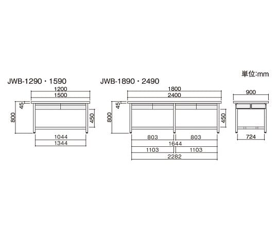 3-1347-13 作業台 (スチール製・両面引出し付き) 1800×900×800mm JWB-1890 【AXEL】 アズワン