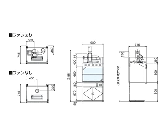 3-1370-14 ラボドラフト（SUS・W900タイプ） ファンなし ZS-900 【AXEL
