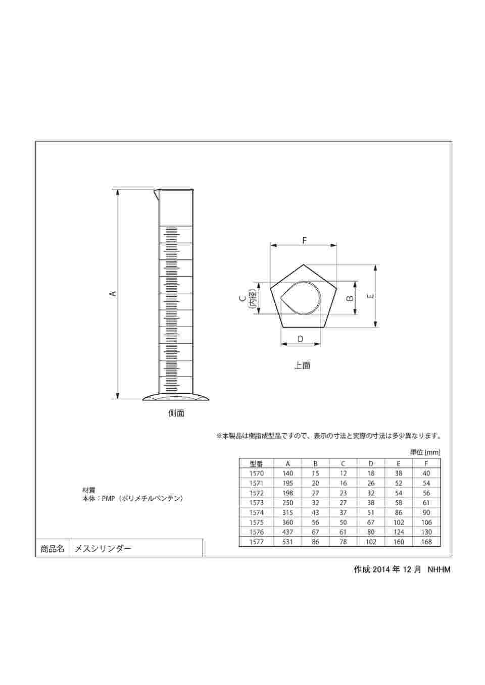 3-1689-07 PMPメスシリンダー 1000mL 1576 【AXEL】 アズワン