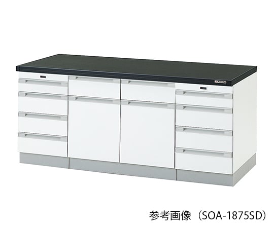 3-2005-21 サイド実験台 (木製タイプ・スライド棚付き) 1800×750×800 mm SOA-1875SD