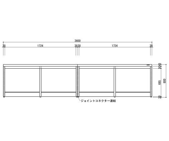 3-3849-04 中央実験台 木製ホワイトタイプ・引出し無し・フレ-ム型 3600×1200×800 HAO-3612W