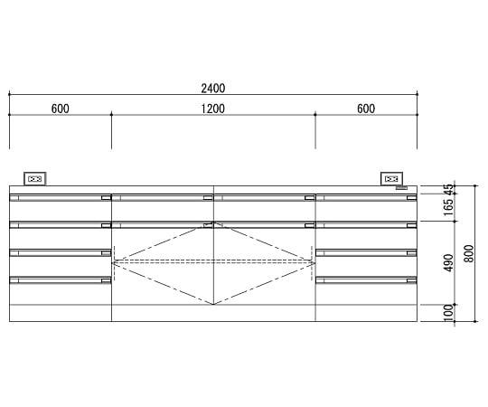 【特大】アズワン3-3851-02中央実験台木製ホワイトタイプ・ケコミ型２４００×１２００×８００【1台】(as1-3-3851-02)