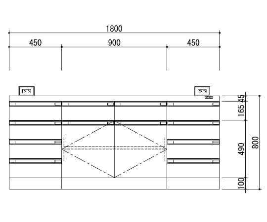 【特大】アズワン3-3852-01中央実験台木製ホワイトタイプ・ケコミ型１８００×１５００×８００【1台】(as1-3-3852-01)