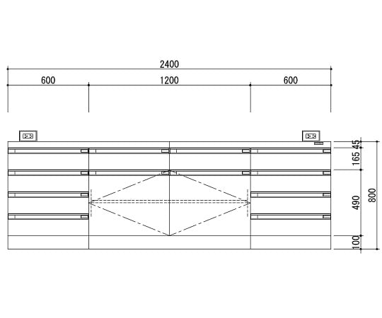 【特大】アズワン3-3852-02中央実験台木製ホワイトタイプ・ケコミ型２４００×１５００×８００【1台】(as1-3-3852-02)