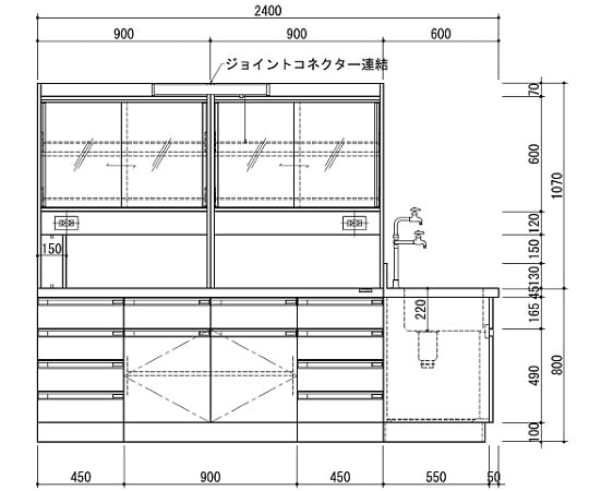 【特大】アズワン3-3872-02中央実験台木製ホワイトタイプ・ケコミ型・側面流し台・試薬棚付き２４００×１５００×８００／１８７０【1台】(as1-3-3872-02)