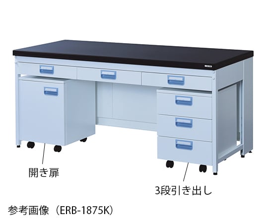 3-4136-02 サイド実験台 スチールタイプ・吊り引出し・ワゴン付き １５００×９００×８００mm ERB-1590K