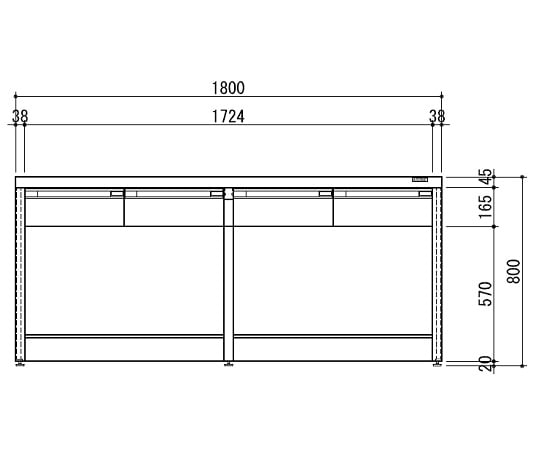 【特大】アズワン3-4195-04サイド実験台ホワイト天板・フレームタイプ１８００×９００×８００【1台】(as1-3-4195-04)