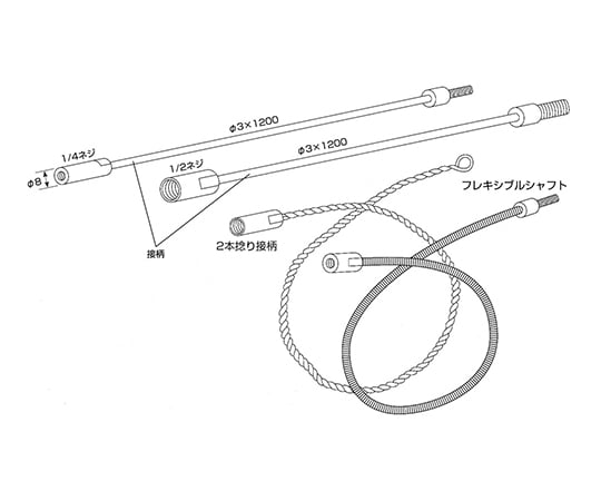 3-5098-14 配管洗浄ブラシ用2本捻り接柄φ6×3m