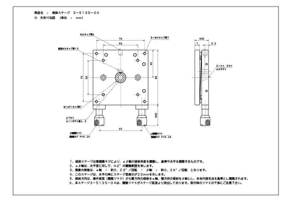 3-5135-04 傾斜ステージ 80×80mm TS2-80S 【AXEL】 アズワン