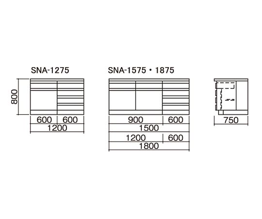 3-5705-21 サイド実験台 (木製タイプ) 1200×750×800 mm SNA-1275