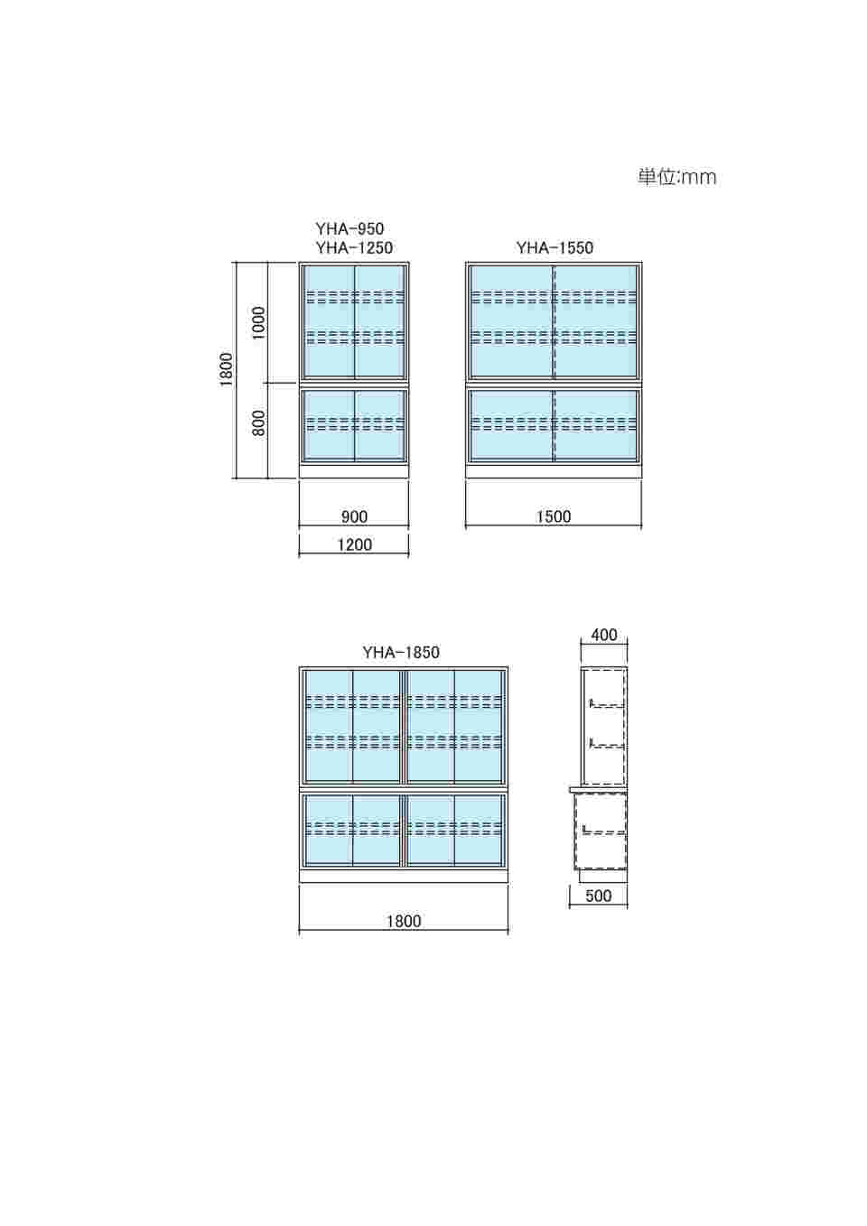 3-5769-14 薬品器具戸棚 1800×400/500×800/1800mm YHA-1850