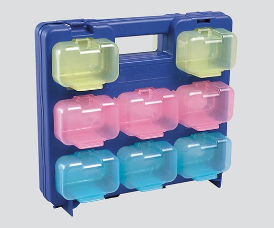 ジェフコム3-6123-03スケルトンパーツボックス(フレーム青・小箱:ピンク×6個・青×6個・黄×4個)【1セット】(as1-3-6123-03)