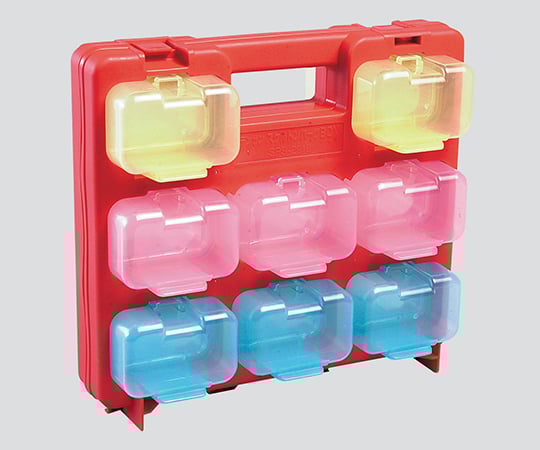 ジェフコム3-6123-04スケルトンパーツボックス(フレーム赤・小箱:ピンク×6個・青×6個・黄×4個)【1セット】(as1-3-6123-04)