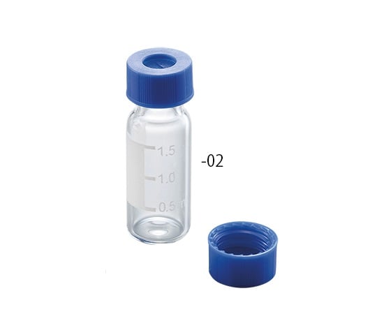 低溶出広口スクリューキャップバイアル　透明バイアル+スリット有セプタム付き青キャップ　100個入　6904-74499