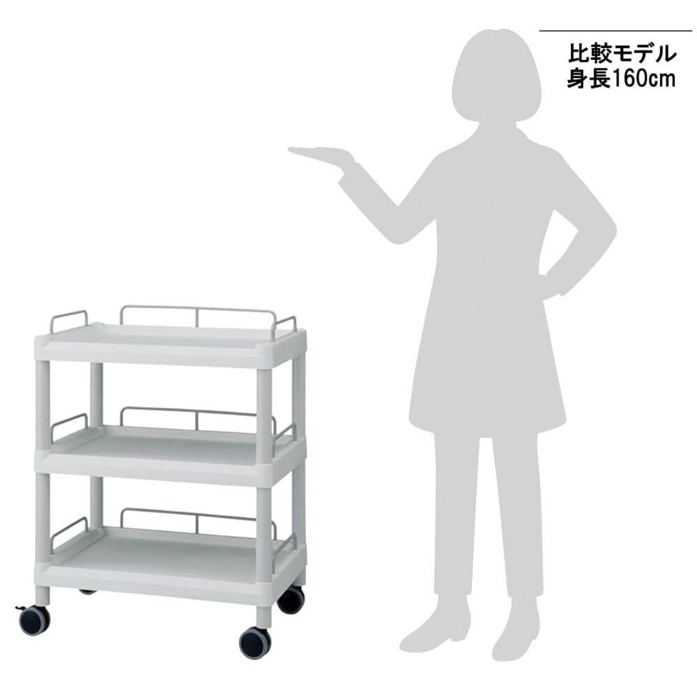3-6640-03 モバイルイージーカート(ガード枠付き:グレー) 3段 645×444