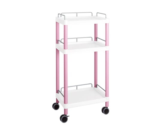 【組立】アズワン3-6642-07モバイルイージーカート（トールタイプ／レギュラー31）ピンク3段ガード枠あり【1個】(as1-3-6642-07)