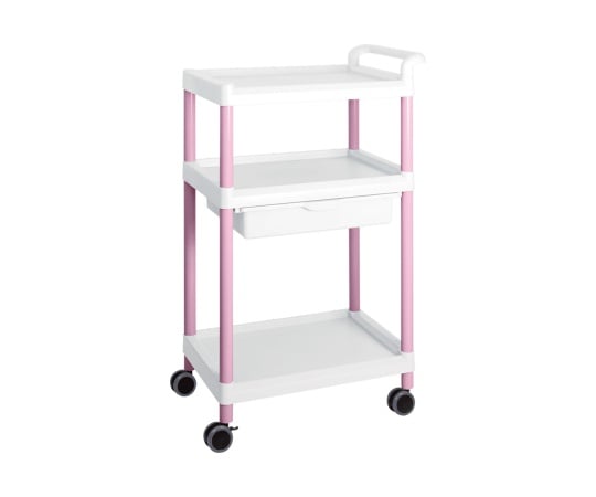 【組立】アズワン3-6644-02モバイルイージーカート（トールタイプ／ワイド32）ピンク3段引出しあり【1個】(as1-3-6644-02)