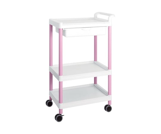【組立】アズワン3-6644-04モバイルイージーカート（トールタイプ／ワイド32）ピンク3段引出しあり【1個】(as1-3-6644-04)