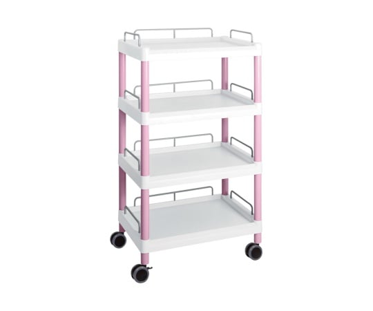 【組立】アズワン3-6644-09モバイルイージーカート（トールタイプ／ワイド32）ピンク4段ガード枠あり【1個】(as1-3-6644-09)