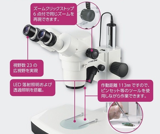 3-6690-01 LEDズーム実体顕微鏡 双眼 7.5～50× SZM223B 【AXEL】 アズワン