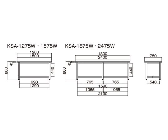 3-7737-04 作業台 (ホワイト天板タイプ) 2400×750×800 (mm) KSA-2475W