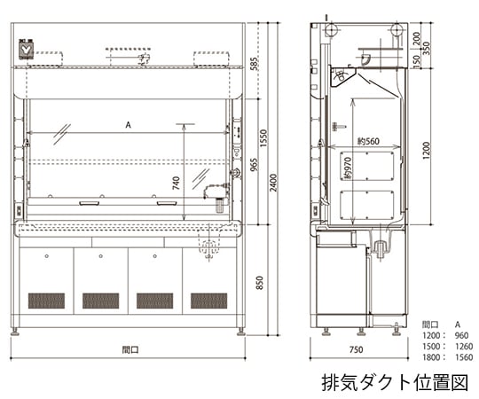 【大型商品※送料別途】アズワン3-7755-01　ヒュームフード(低風量タイプ)　1200×750×2400mm　ALB-1200