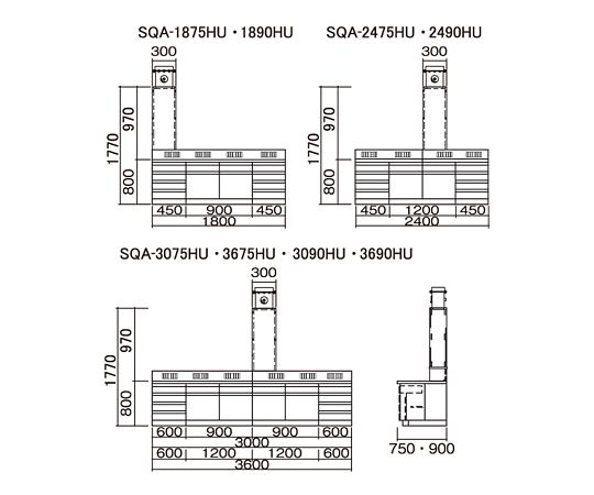 3-7760-01 サイド実験台 (木製タイプ・排気ユニット付き) 1800