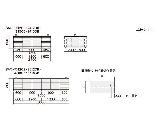 3-7767-04 中央実験台 (木製タイプ) 3600×1200×800 mm SAO-3612CB