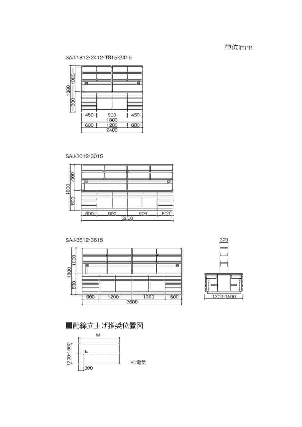 3-7773-03 中央実験台 (木製タイプ) 3000×1200×800/1800 mm SAJ-3012