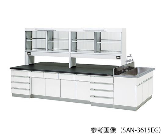 3-7787-02 中央実験台 (木製タイプ) ガラス戸・LED照明付 3000