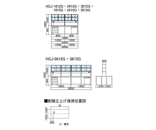 3-7917-01 1800×1500×800&x2F;1800 mm HCJ-1815G アズワン 中央実験台 フレ-ムタイプ ガラス戸付 日本製得価