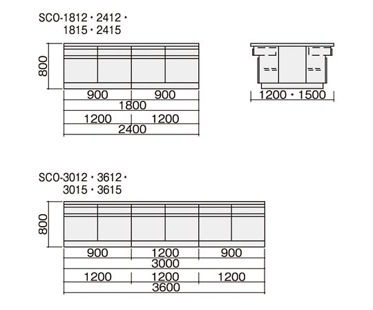 3-7936-02 中央実験台 (木製タイプ) 2400×1200×800 mm SCO-2412 【AXEL
