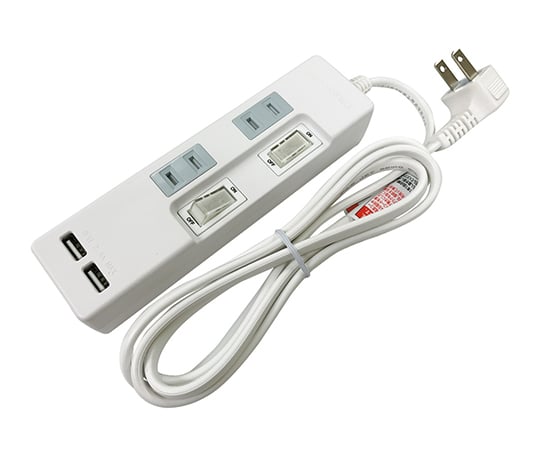 3-8318-02 USB付タップ 2個口 込口防塵シャッター付 個別スイッチ SK-2TS2USBW