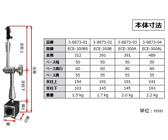 油圧式ユニバーサルマグネットスタンド　257mm　80kgf　ECE-300BS