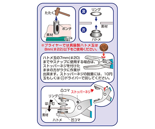 3-9351-07 両面ハトメパンチセット 15mm 51627