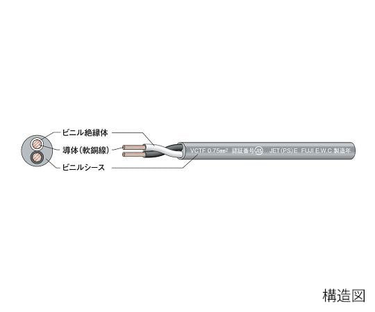 3-9667-01 ビニルキャブタイヤ丸形コード（VCT-F） 2心 φ4.6mm 1巻