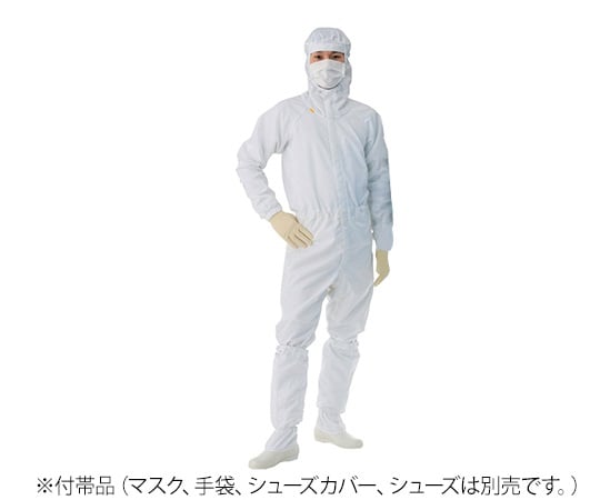 3-9705-03 クリーンウェアフード一体ツナギ服（男女兼用） ホワイト L FD175C-01 L