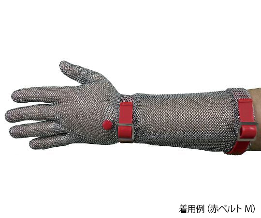 Manulatex3-9852-13　［受注停止］ステンレスメッシュ手袋（ロングカフ）　赤ベルト　M 0GCM.131.32.000.