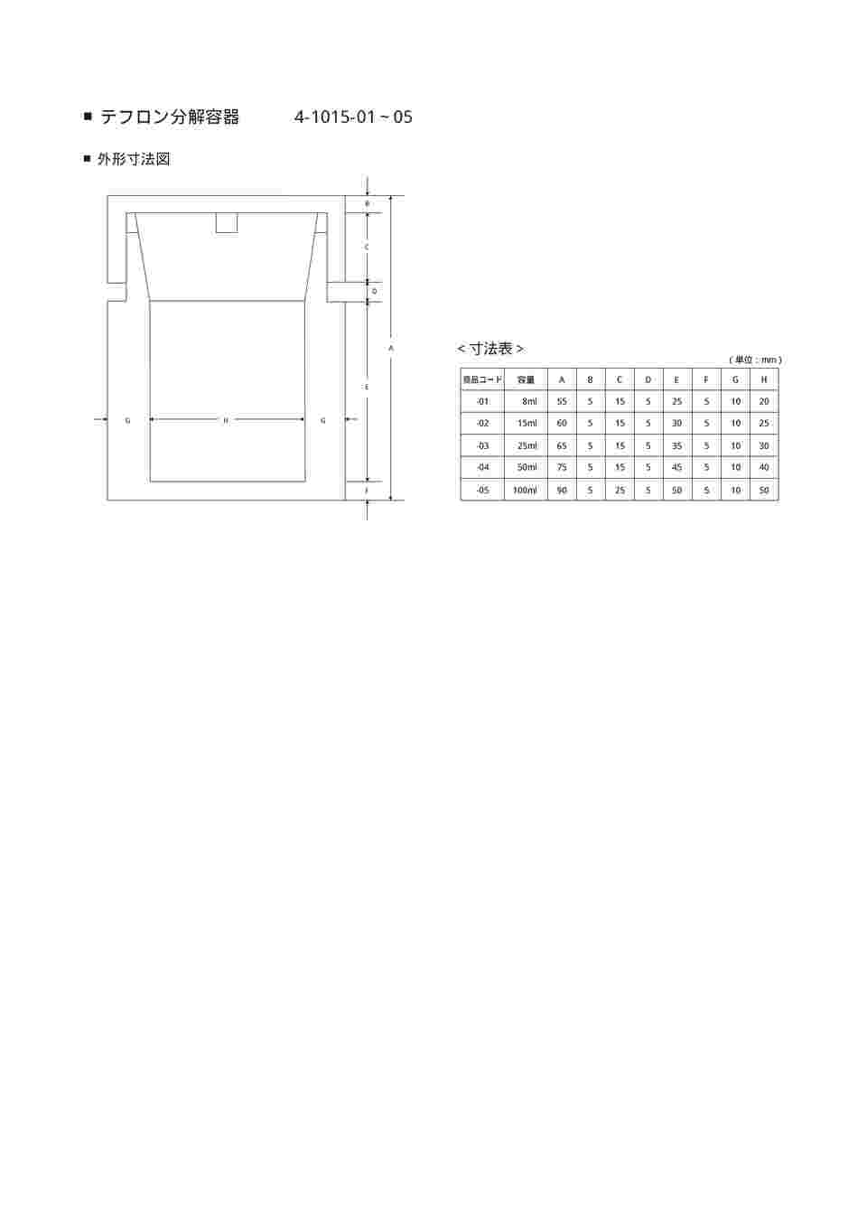 4-1015-01 フッ素樹脂（PTFE）分解容器 8ml 【AXEL】 アズワン