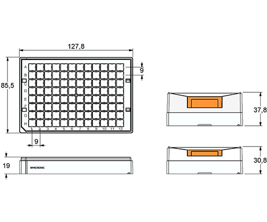 Micronic　Europe　B.V.4-1087-22　96well　format用ラック　Micronic96-2　high　cover　MP51205