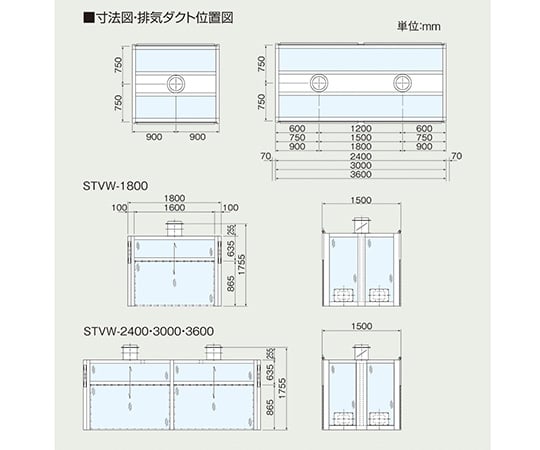 【大型商品※送料別途】アズワン4-1191-02　スチール製実験台フード（両面タイプ・バランスサッシ式） STVW-2400