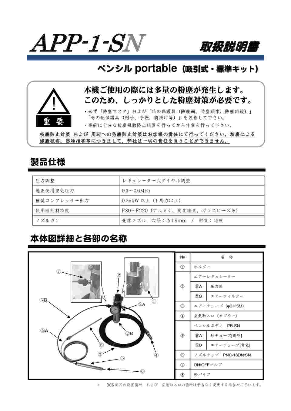 4-1443-02 ペンシル型ブラスト機 ペンシルportable APP-1-SN 【AXEL