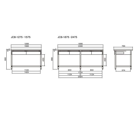 4-3342-01 スチール作業台（足掛けコの字） 1200×750×800mm JCB-1275