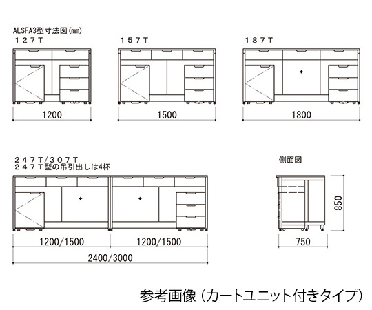 4-3396-01 サイド実験台（スチールタイプ） 1200×750×850mm ALSFA2