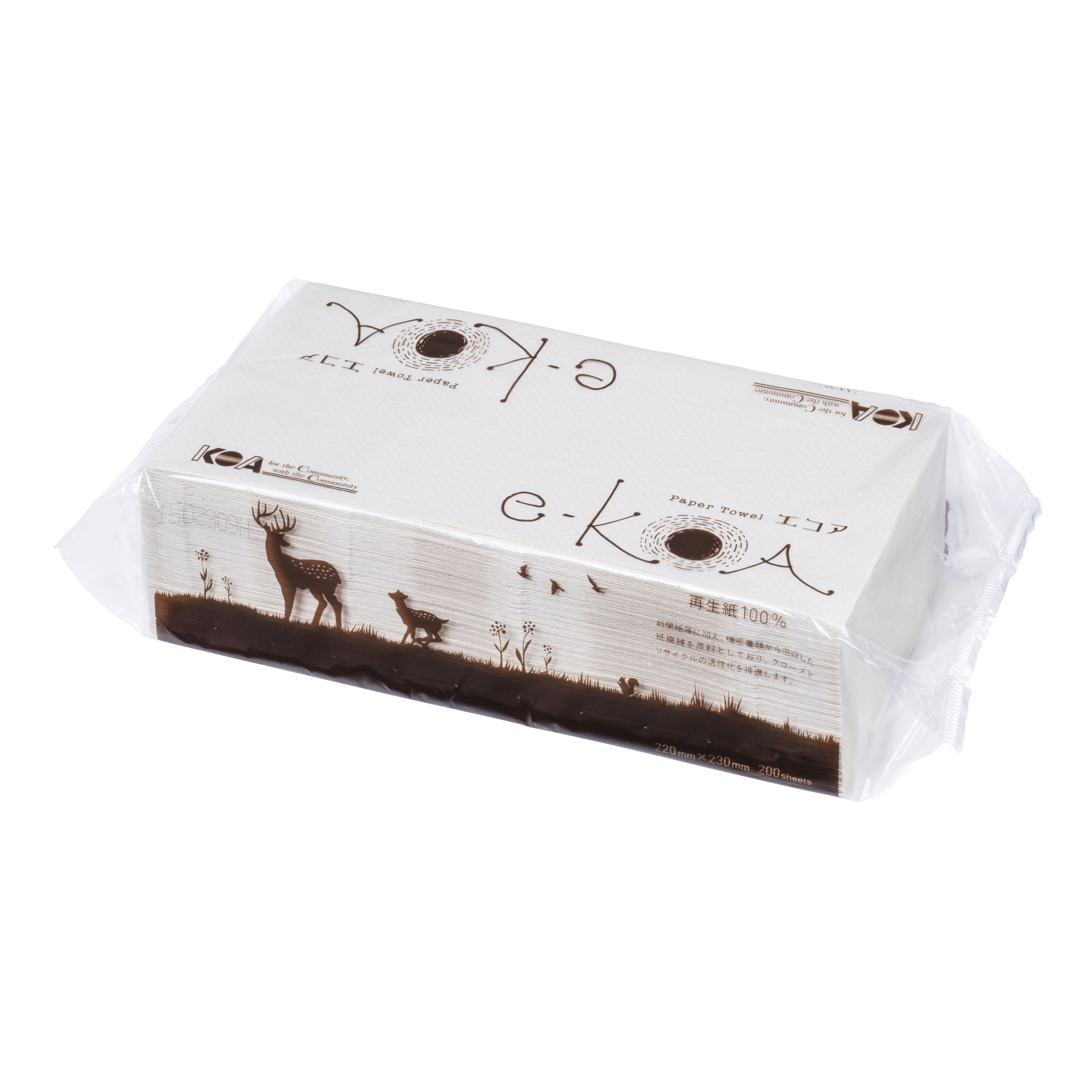 4-3595-01 e-KOAペーパータオル（再生紙100％）セピアホワイト 1パック（200枚入）