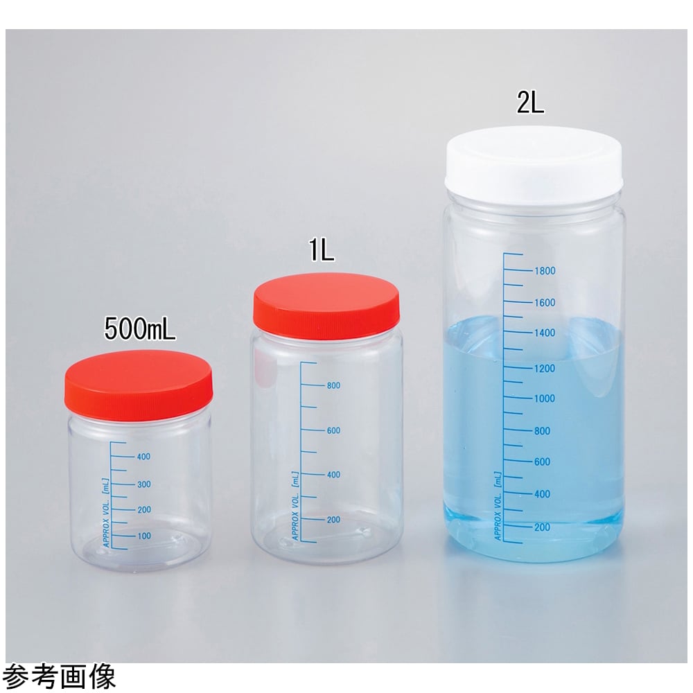 4-3899-53 広口T型瓶（透明塩ビ製・青色目盛り線付）2L 20本入
